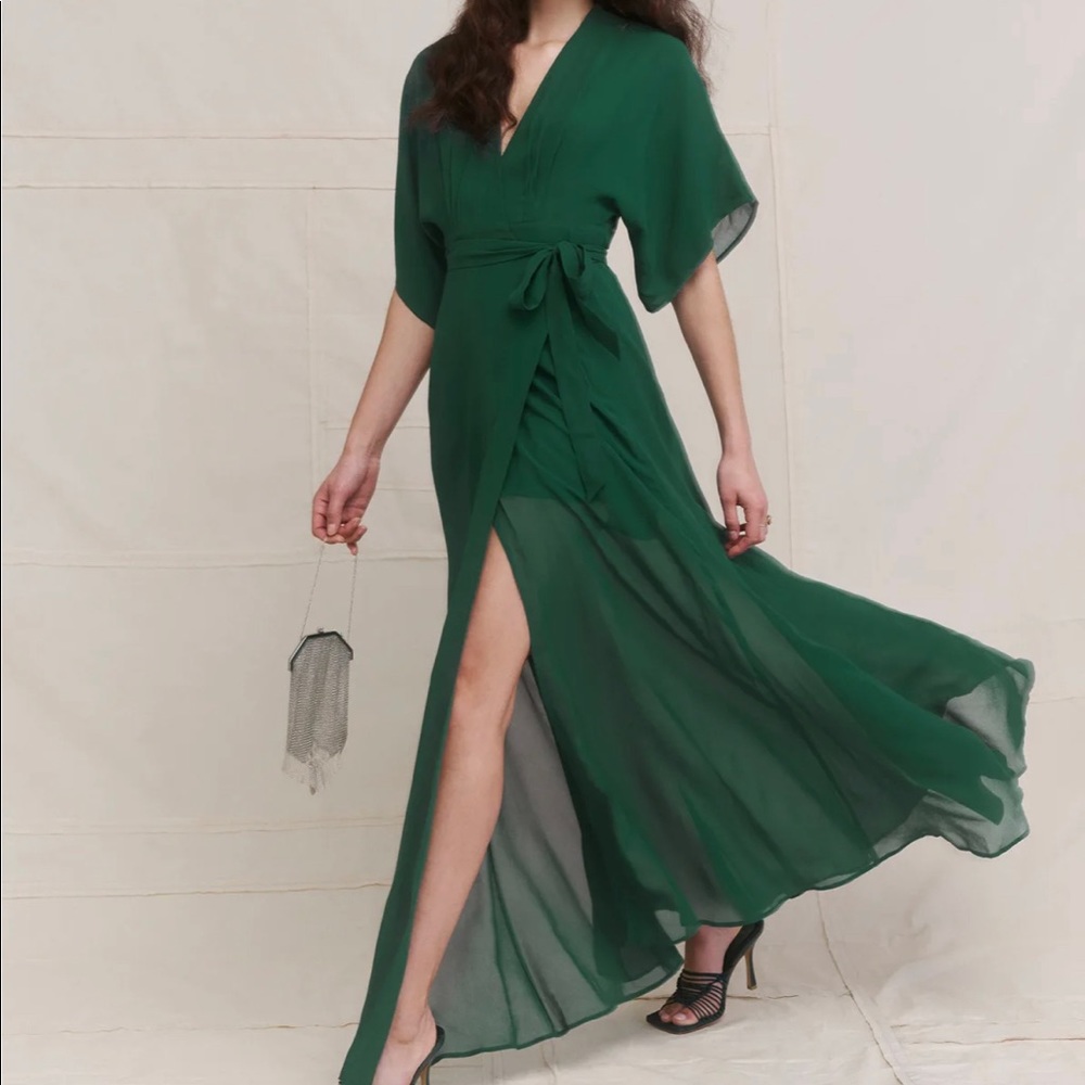 Reformation Winslow Dress in Emerald, Size 6